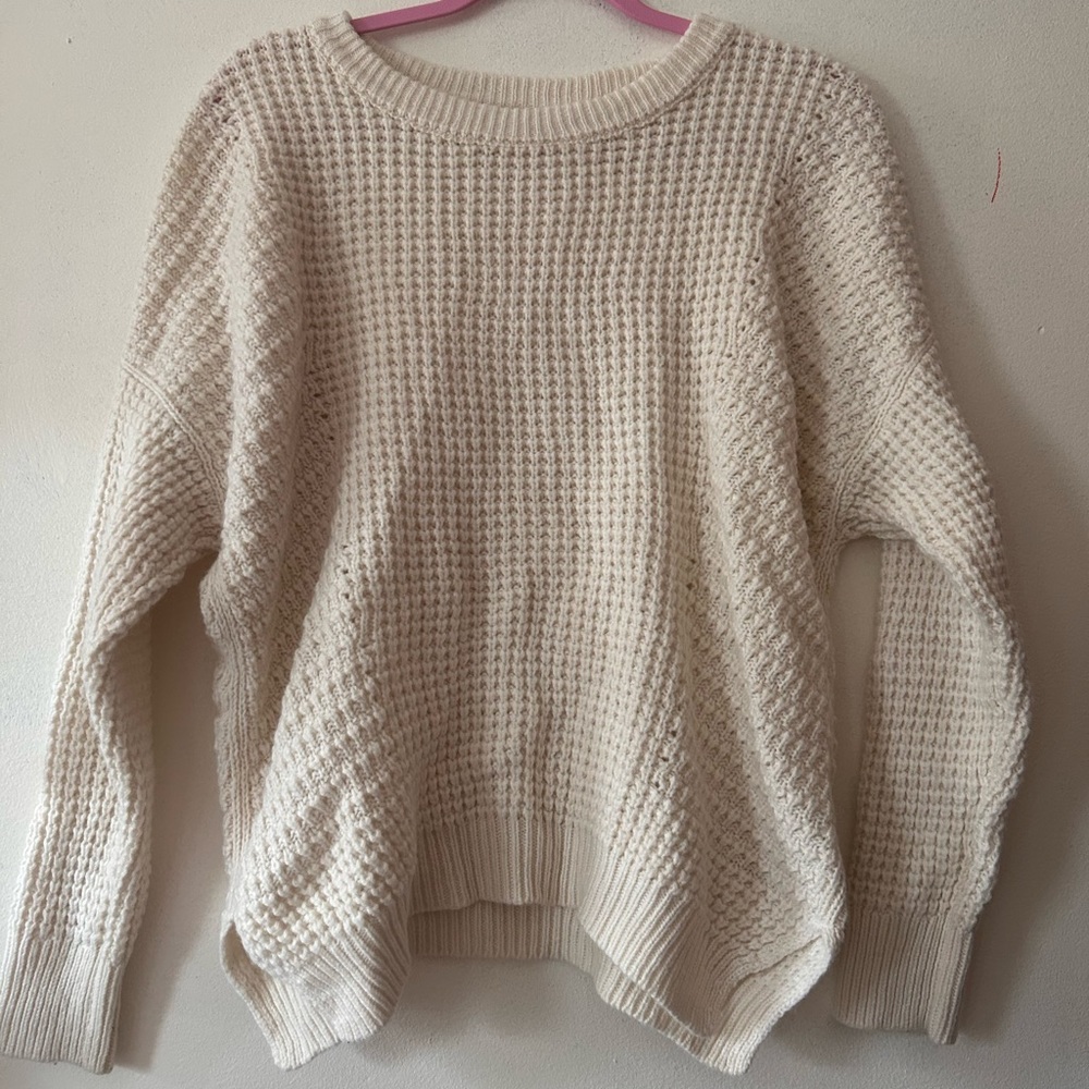 Madewell wool blend white cream cable knit sweater jumper size medium